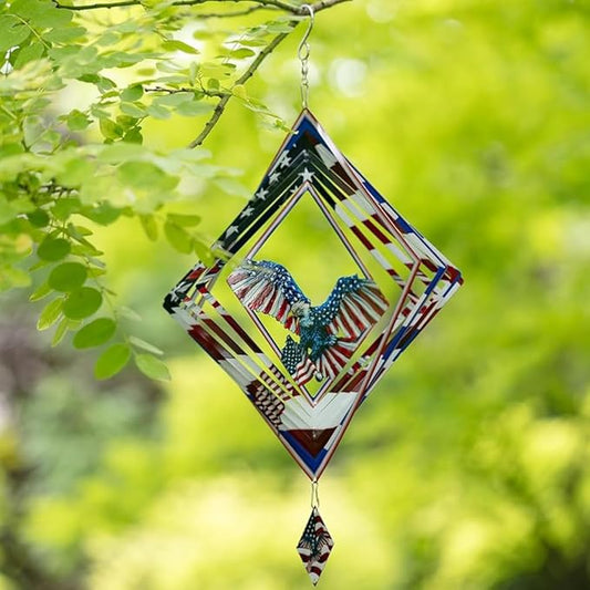 Wind Spinner for Outdoor,12 inch Hanging Wind Sculpture,3D Stainless Steel Flag Eagle Design Wind Spinners Art Ornaments for Garden Yard Balcony Decor (Flag Eagle Wind Spinner)
