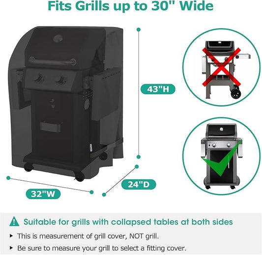 SunPatio 2 Burner Gas Grill Cover 32 inch, Heavy Duty Waterproof Small BBQ Grilling Cover, Compatible for Weber Char-Broil Nexgrill and More Grills with Collapsed Side Tables, All Weather Protection