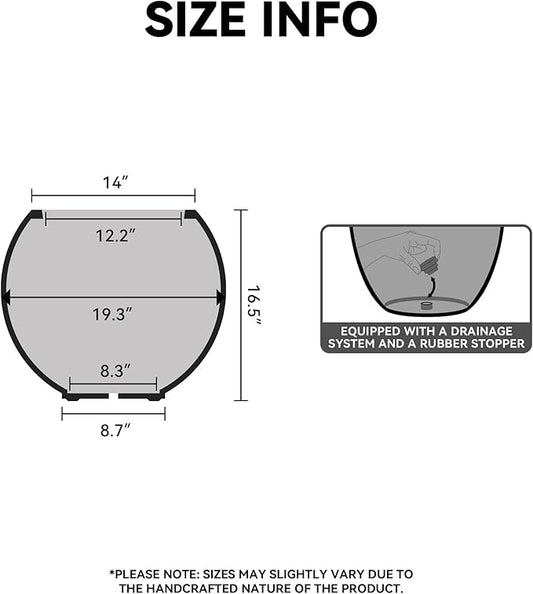 Kante Round Concrete Flower Pot, 19.3 Inch Dia (14" Opening) Sphere Shape Design Planter with Drainage Hole and Rubber Plug for Outdoor Plants, Weathered Concrete Finish with Warm Brown Interior