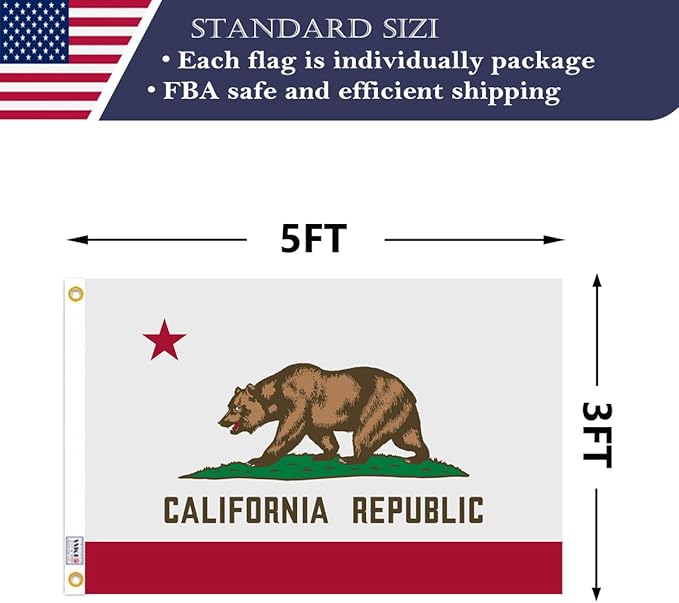 California Republic State Flag 3x5 FT Made in The USA-Heavy Duty Vibrant Colors Double Sided Cali CA Flag with 2 Brass Grommets for Home/Company/Indoor Outdoor Decoration