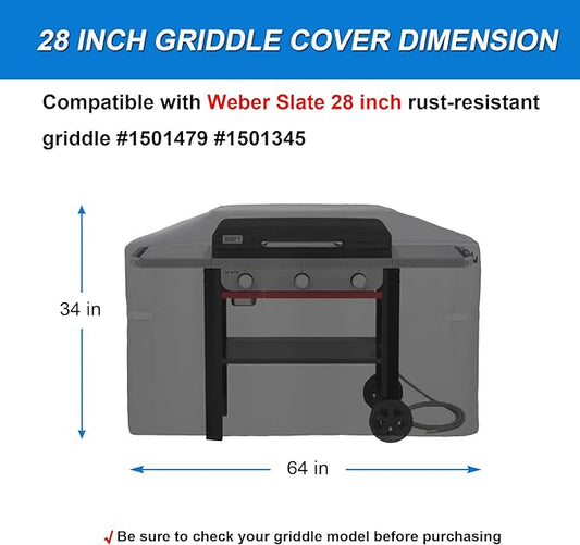 Grill Cover for Weber 28" Slate Rust-Resistant Griddle, Webber 28 in Griddle 3 Burner Flat Top Gas Grill Cover Waterproof Heavy Duty Accessories, Black