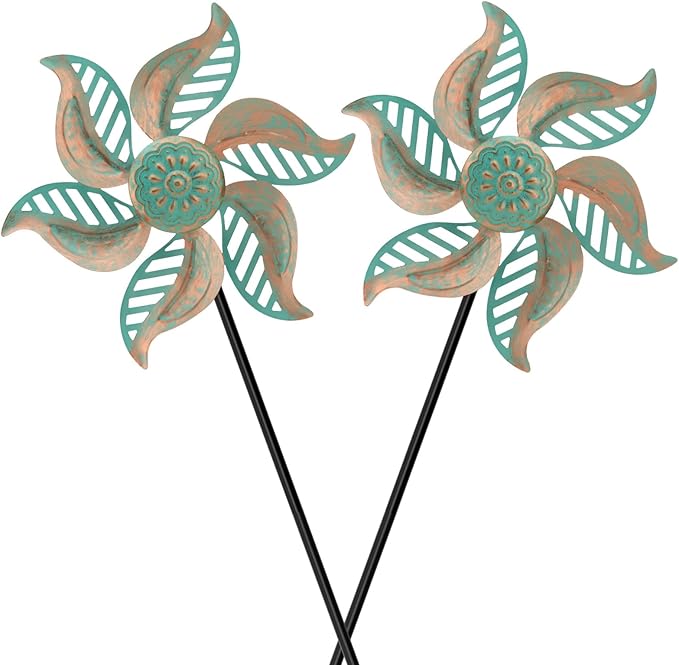 2 Pack Wind Spinner Outdoor Metal Vintage Green,Garden Pinwheels Waterproof Wind Sculptures, Small Windmills for Yard Lawn Outdoor Patio Lawn Garden Decor