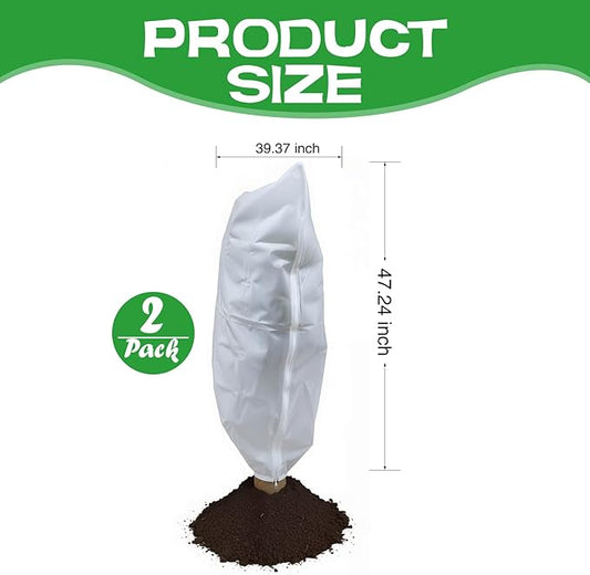 2-Pack Plant Covers Freeze Protection, Winter Frost Cloth with Zipper & Drawstring - 39.37''W x 47.24''H White Frost Blankets for Outdoor Garden Plants and Trees