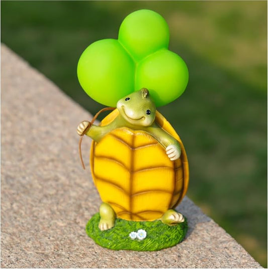 WHIMSYNOOK 10.2" Resin Turtle with Balloon Solar LED Garden Statue Light, Ideal for Porch, Lawn, Yard, Housewarming, or Birthday Gifts for Mom, Family, and Turtie Lovers
