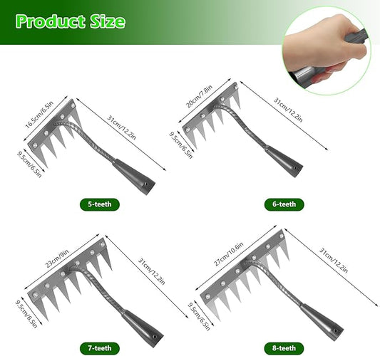 Iron Weeding Rake 2.0, New 5/6/7/8 Teeth Carbon Steel Garden Weeder Rakes, Weeder Puller Tool for Yard Lawn and Garden, Heavy Duty Metal Rake for Lawn, Flower Beds & Soil Aeration(5 Teeth)