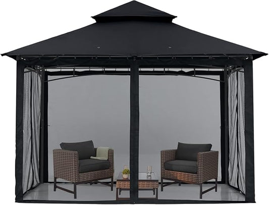 MASTERCANOPY Outdoor Garden Gazebo for Patios with Stable Steel Frame and Netting Walls (9x9,Black)