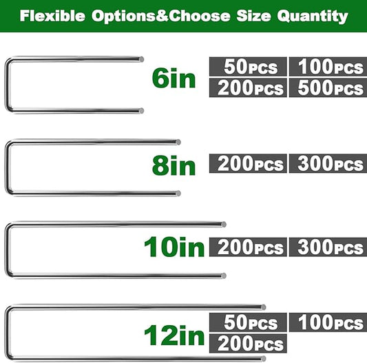 AMAGABELI GARDEN & HOME 100 Pack Galvanized Landscape Staples 12 Inch 11 Gauge Garden Staples Garden Stakes Plant Cover Stakes U-Shaped Landscape Stakes Landscape Pins for Weed Barrier Fabric
