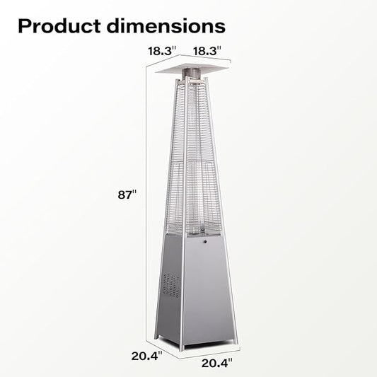 LAUSAINT HOME Pyramid Patio Heater, 48,000 BTU Outdoor Patio Heater All Stainless Steel, Upgraded Quartz Glass Tube Propane Heater for Backyard Commercial, Tip-Over Protection, Cover & Wheels