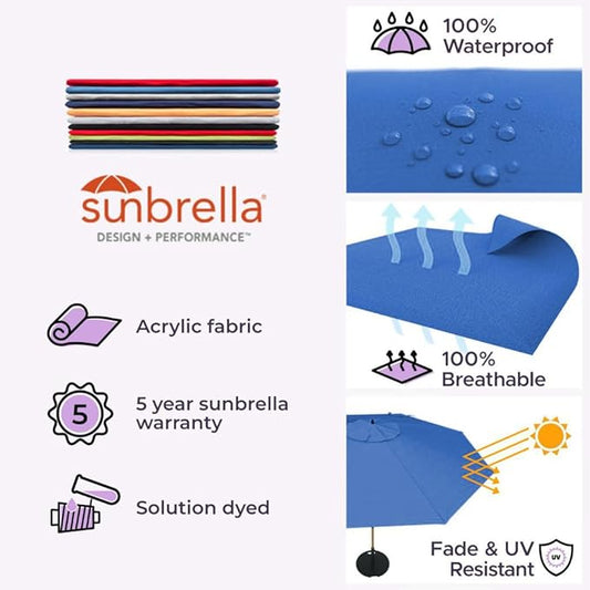 Midtown Umbrellas The Swilt 9 Feet Patio Umbrella in Sunbrella Dark Blue Acrylic Fabric - Fiberglass Ribs, Auto-Tilt Aluminum Frame For Backyard, Deck, Garden, Pool - White Pole