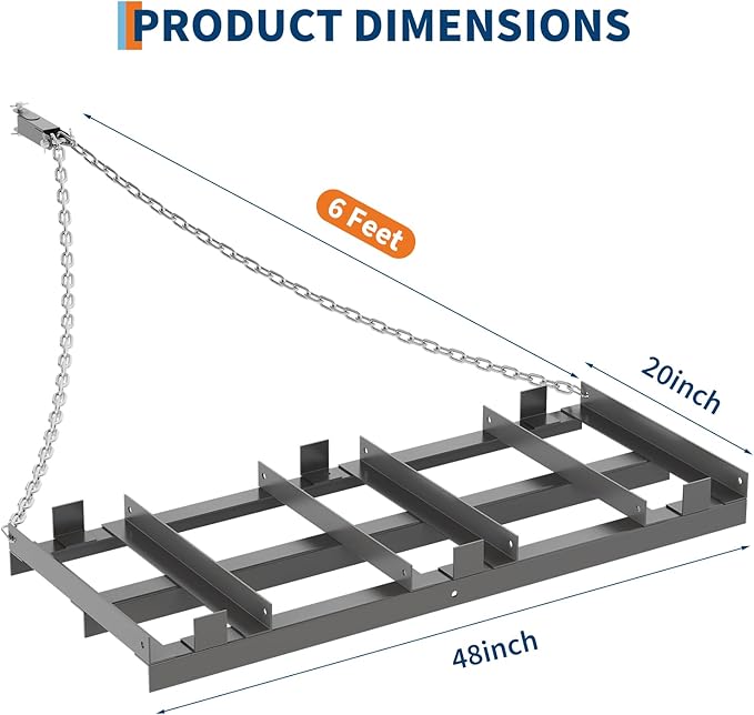 4FT Drag Harrow for ATV, Tractor & UTV, Heavy Duty Tow Behind Driveway Grader with 6FT Chain Link - Landscape Rake for Gravel, Sand, Soil & Hay - Lawn Leveling Tool for Field Yard & Pasture