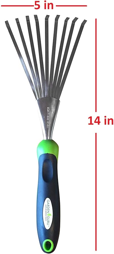 Garden Guru Stainless Steel Hand Rake Soil Tiller with Ergonomic Handle, Great for Gardening, Cultivating, Loosening Soil & Spreading Mulch (2 Pack)