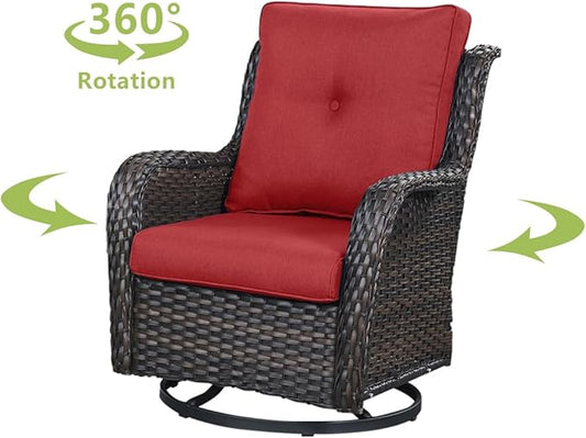 HUMMUH 5 Pieces Patio Furniture Set Wicker Outdoor Sectional Sofa with Swivel Rocking Chairs,Patio Ottomans