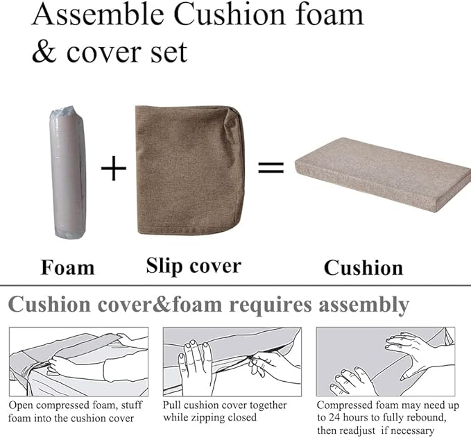40 x 12 Inch Piano Bench Cushions for Indoor Furniture with Ties Non Slip Kitchen Dining Room Bench seat Cushion for Shoe Storage Ottoman Window Settee pad, Khaki