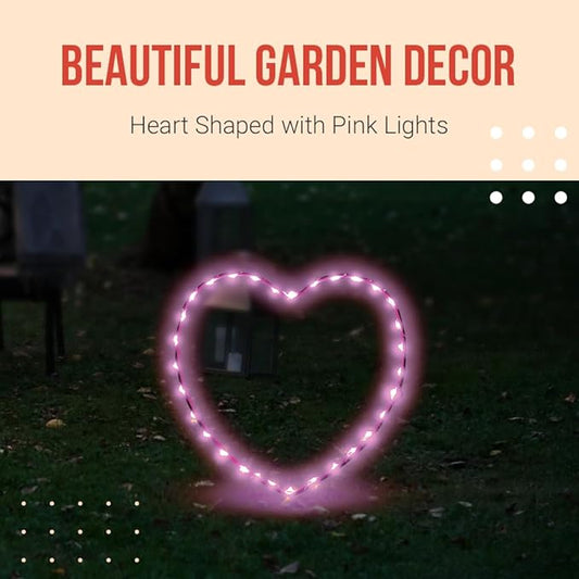 PENDAR'S SIGNS Pink Heart Shaped Solar Outdoor Lights - Solar Decorative Lamps with Stakes for Garden, Yard, Path, or Grave - Landscape Light Decor - Set of 2