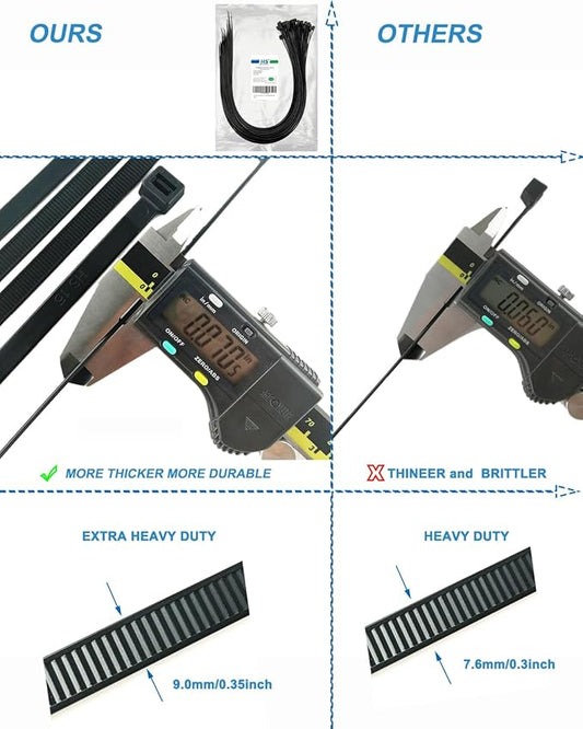 HS Extra Long Heavy Duty Zip Tie Straps (50 Pack) Thick 0.35 Inch Plastic Duct Zip Ties Heavy Duty 200 Pounds,Black Large Zip Ties 36 Inch for HVAC,Travel,Packaging,Vessel