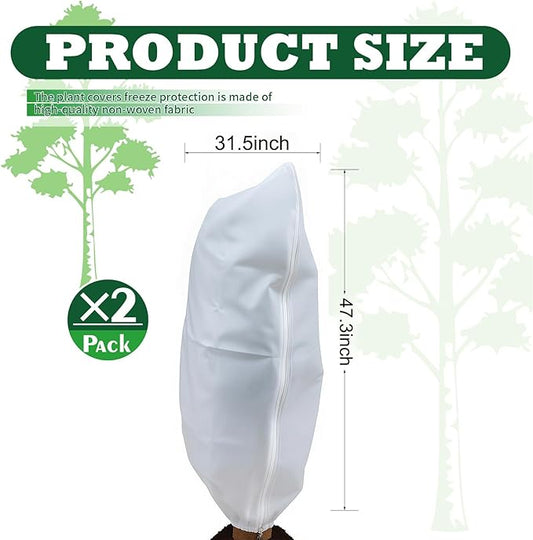 2 Packs Plant Covers Freeze Protection Frost Cloths for Outdoor Plants with Zipper Drawstring Jacket Cover Bags for Shrub Bush Tree Potted Cold Weather Garden Warm Insulation (white, 31.5" W x 47"H)