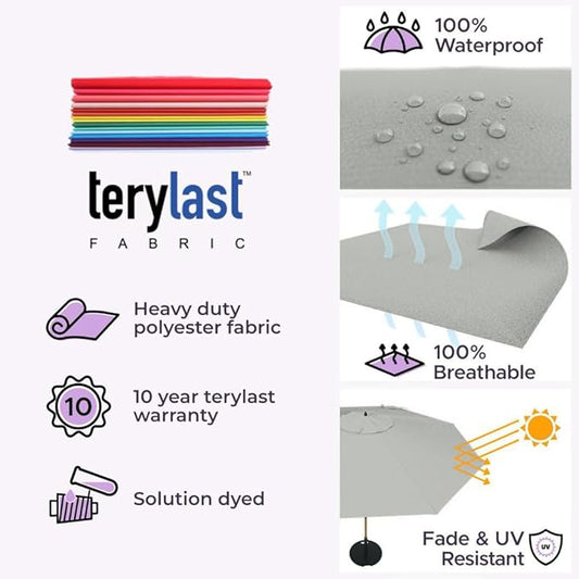 Midtown Umbrellas The Wooden 10 Feet Patio Umbrella With Terylast Matter (Grey) Polyester Fabric - Aluminum Frame Market Umbrella For Backyard, Deck, Garden, Pool - Wooden Pole