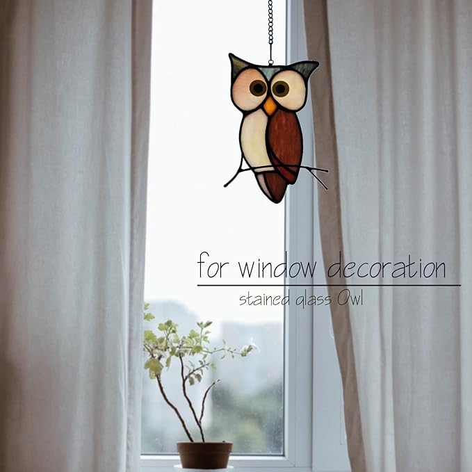 Stained Glass Owl Window Hanging Sun Catcher Halloween Decoration Birthday Gifts for Lover and Friends
