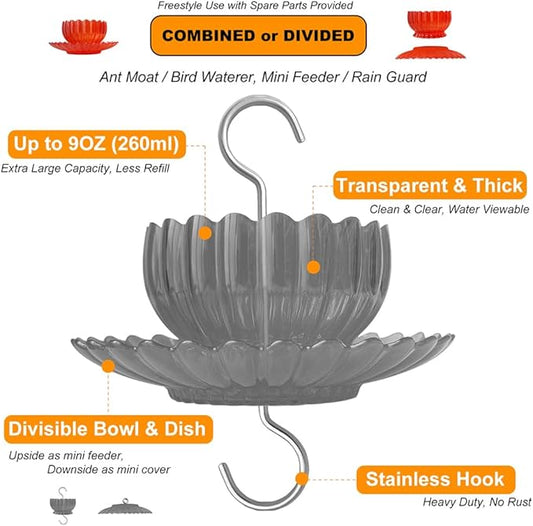 Ant Moat for Hummingbird Feeder - Freestyle 9 OZ Extra Large Capacity Insect Guard - Red Daisy Bowl & Dish