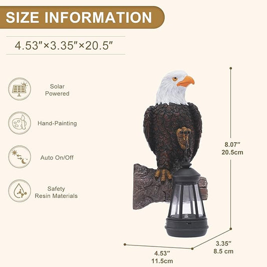 Eagle Tree Hugger with Solar Lantern - Resin Eagle Statue for Outdoor Garden Decor - Ideal Eagle Housewarming & Birthday Gifts for Grandma Mom Women