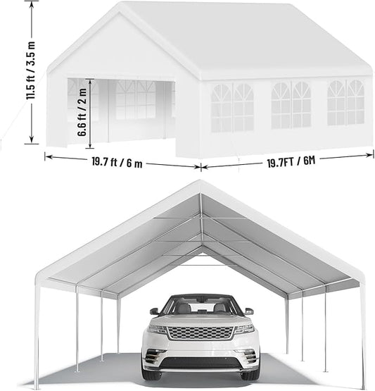 20'X20' Party Tent with Removable Sidewall Windows, Outdoor Heavy Duty Wedding Gazebo, Event Shelter Wedding Canopy Tent for Parties Carport BBQ, White & Straight Edge