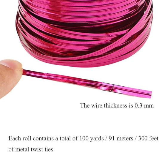 HAHIYO 100Yards/300Feet/91M Rose Red Metal Twist Ties Bread Candy Coffee Bag Ties Plant Garden Twist Ties for Cellophane Treat Bag Gift Wraping Bag Plastic Bag Halloween Party Cake Present Art Craft
