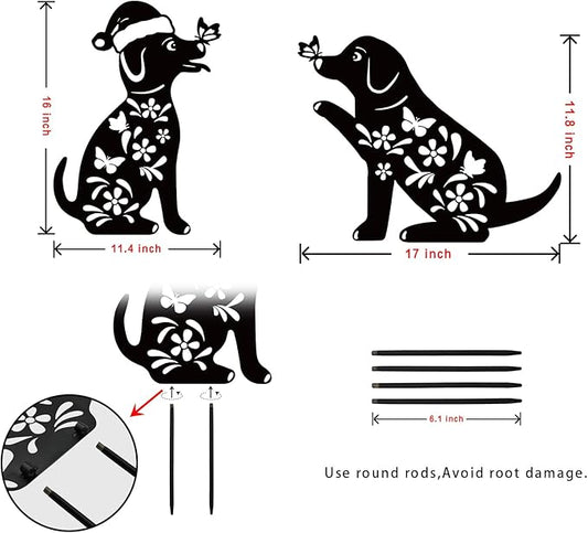 Metal Dog Garden Decor/Stakes,Gifts for Mother/Father/Dog Lovers,17" Outdoor Patio Decorative/Yard Art Statues,Weather Resistant Steel Animal Sculptures-Puppy Signs Lawn Ornaments,Set of 2.
