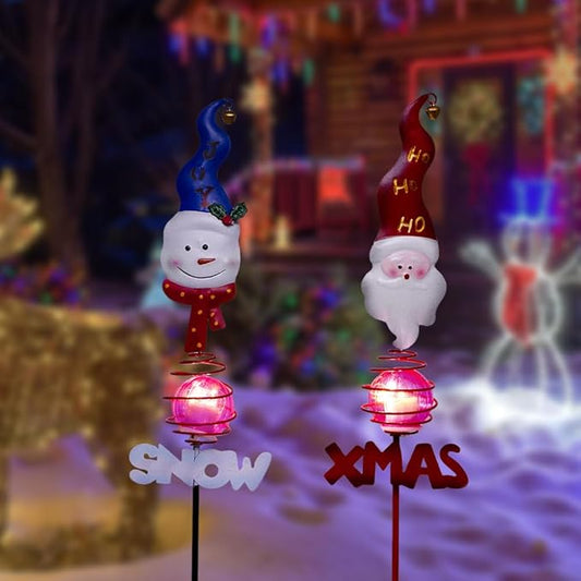 Solar Christmas Decorations Outdoor,2 Pack Snowman&Santa Claus Xmas Pathways Lights,Christmas Solar Garden Stake Lights for Outside Lawn Patio Landscape