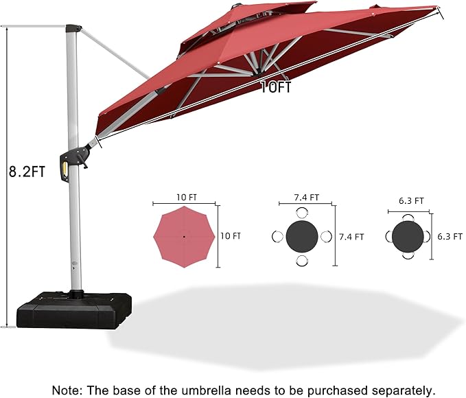 PURPLE LEAF Patio Umbrella 10 Feet Outdoor Round Umbrella Large Cantilever Umbrella Windproof Offset Heavy Duty Sun for Garden Deck Pool Patio, Terra