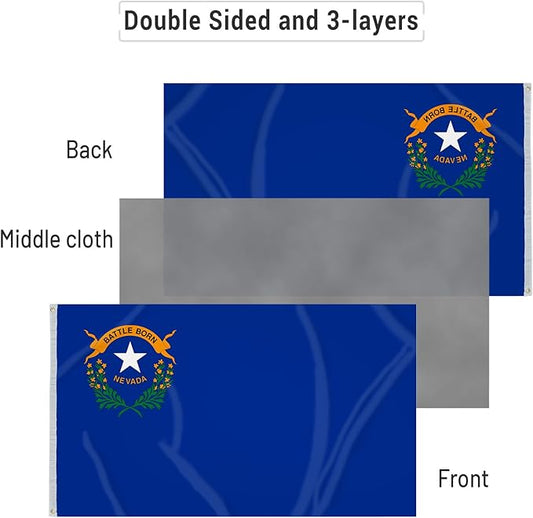 AMZFLAG Nevada State Flag 3X5 ft Double Sided, Heavy Duty Nevada Flags 3 Ply Polyester NV State of Nevada Flag for Outdoor Thick Material