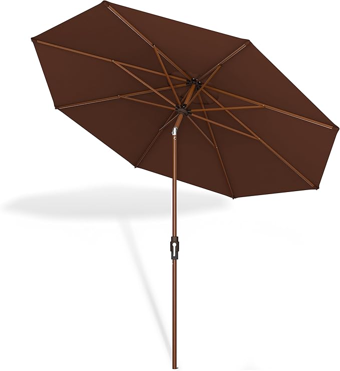 Midtown Umbrellas Sunbrella Umbrella Outdoor Patio Umbrella 2-8 Feet in Bay Brown Acrylic Fabric - Auto-Tilt Aluminum Frame For Backyard Umbrella, Deck Umbrella & Porch Umbrella - Wooden Pole