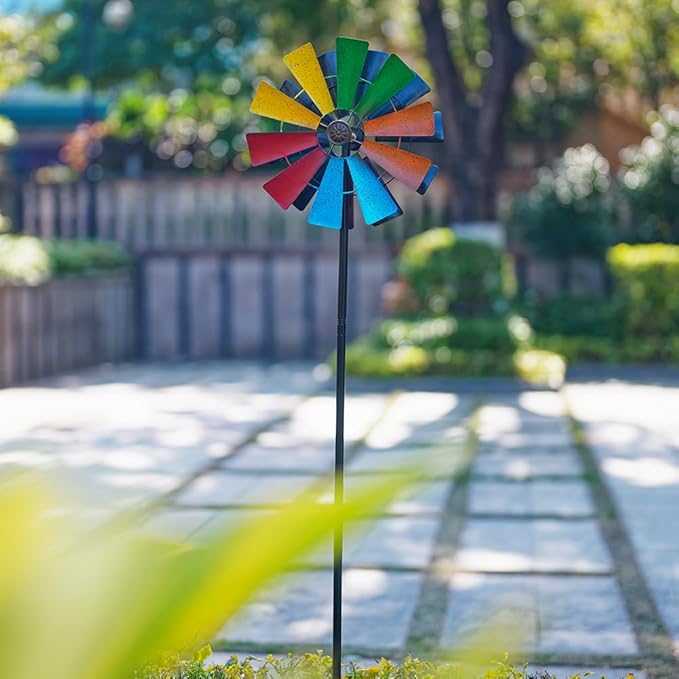 Stargarden Wind Spinners Outdoor, 13.4 Inch Kinetic Pinwheels, Colorful Metal Garden Spinners Double Windmill for Yard, Lawn, Patio