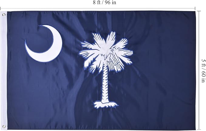 South Carolina State Flag 3x5 Ft, Deluxe Full Embroidered Heavy Duty 100% Polyester Durable SC Outside Flags, Indoor/Outdoor, Sewn Stripes and Brass Grommets