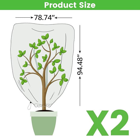 Bonviee 2 Packs Plant Covers Freeze Protection- 78.74”×94.48”Frost Cloths for Outdoor Plants, Reusable Frost Blankets for Outdoor Plants with Zipper and Drawstring for Winter