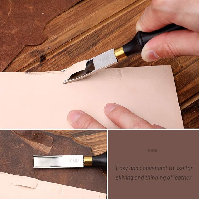 DIUDUS 10mm Leather Edge Beveler Tool, Wide Mouth Leather Edge Beveler Skiving, Leather Edge Trimmer with Wooden Handle for DIY Leather Craft