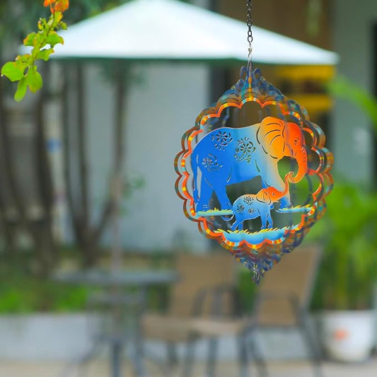 Elephant Wind Spinners Elephant Gifts for Women/Men 12 inch 3D Stainless Steel Hanging Wind Spinner Metal Wind Catchers Kinetic Sculpture for Indoor/Outdoor Decor, Yard Art, Garden Decorations