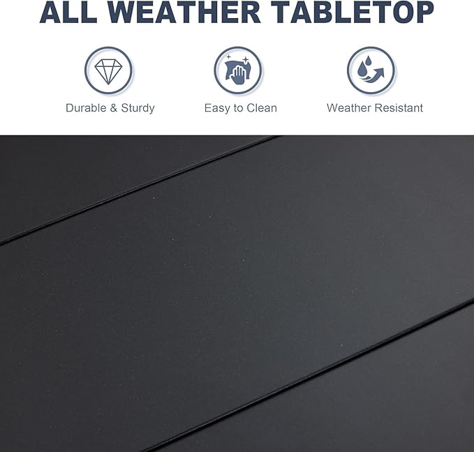 VICLLAX 50" Outdoor Round Patio Dining Table for 4-6, All Weather Metal Dining Table with Umbrella Hole for Deck Lawn Garden Backyard, Black