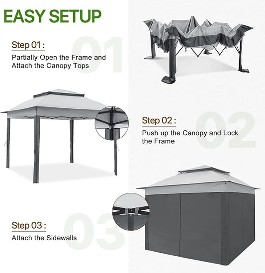 COOS BAY 11x11 Pop-up Instant Gazebo Tent with 4 Sidewalls Outdoor Canopy Shelter with Carry Bag, Stakes and Ropes, Gray