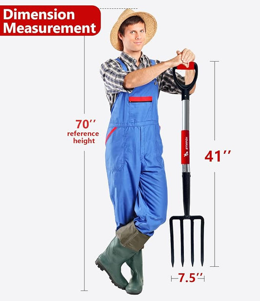 Digging Spading Fork Forged Steel with D Grip Handle 41” Premium 4-Tine Spading Digging Fork Sturdy Metal D-Grip Multi-Purpose Virtually Unbreakable Gardening Tool