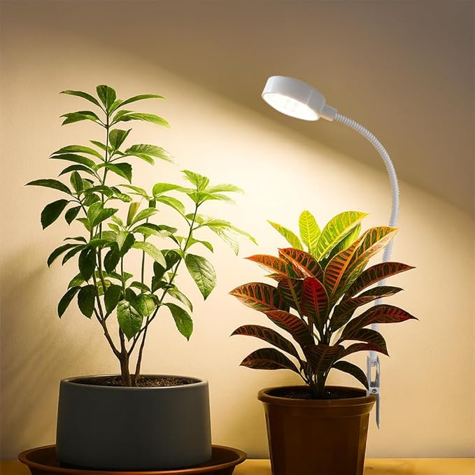 Pot Clip LED Grow Lights for Indoor Plants, Full Spectrum with 5-Level Dimmable, Auto On Off 4/8/12/18 Hrs Timer for Succulents, Small Plant, White, 5V, 2 Pack