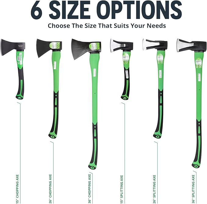 WilFiks Splitting Axe, 15” Camping Hatchet for Chopping and Kindling Wood and Branches, Forged Carbon Steel Hand Maul Tool for Gardening, Fiberglass Shock Reduction Handle with Anti-Slip Grip