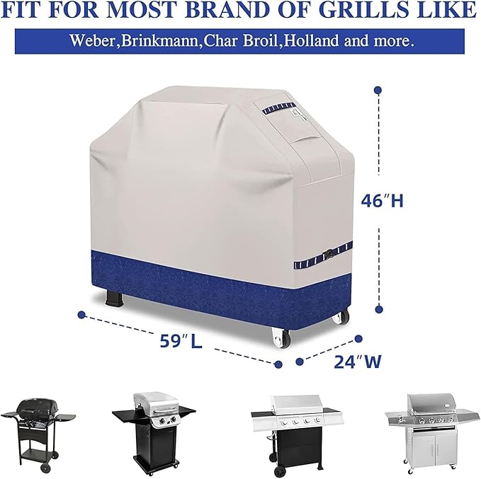 Grill Cover for Outdoor Grill 600D Heavy Duty 59Inch Waterproof,UV & Fade Resistant,BBQ Cover with Adjustable Straps,BBQ Grill Cover for Weber,Blackstone,Charbroil etc,Blue with Print