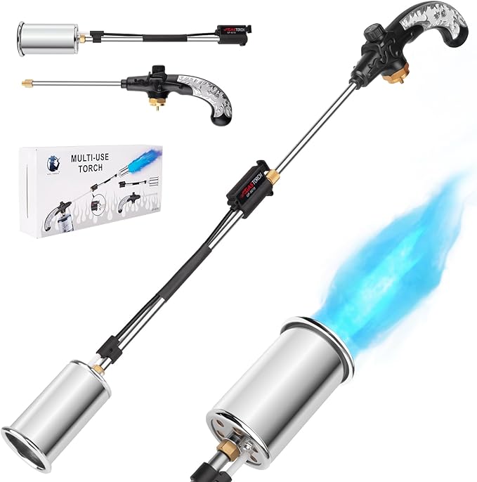 Siasky Weed Torch Propane Burner 1,200,000 BTU, Propane Weed Torch with Push Button Igniter, Flame Weeder Torch for Weeds, Snow Melting, Asphalt, Garden, Roofing, Weed Torch Kit for Outdoor Use