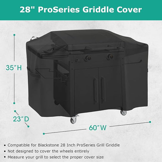 SunPatio Griddle Cover for Blackstone 28" Pro Series, Heavy Duty Waterproof Flat Top Gas Grill Cover 60 Inch, Outdoor All Weather Protection Griddle Cooking Station Grilling Protector, Black