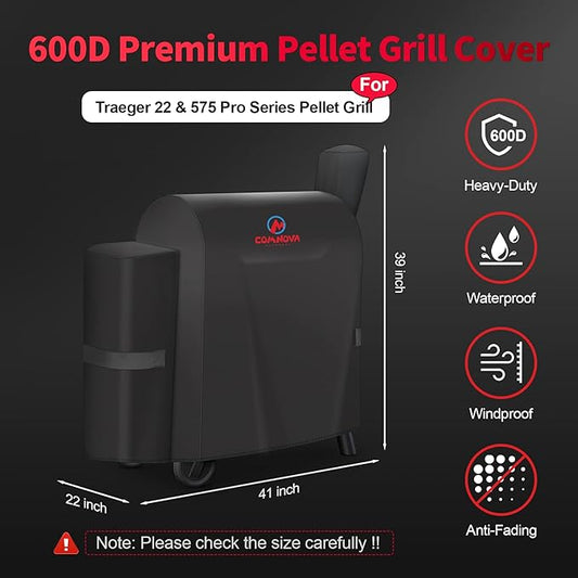 Comnova Grill Cover for Traeger Pro 22 & 575 Series - 600D Wood Pellet Smoker Cover for Traeger Waterproof & Heavy Duty, Premium Pellet BBQ Cover for Treager Pro 22 / Pro 575, Z Grills 550B and More