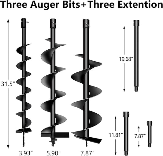 72cc Post Hole Digger 2-Stroke Petrol Gas Powered Earth Digger with 3 Extension Rods(8" 12" & 20") + 3 Auger Drill Bits (4" 6" & 8") for Farm Garden Plant