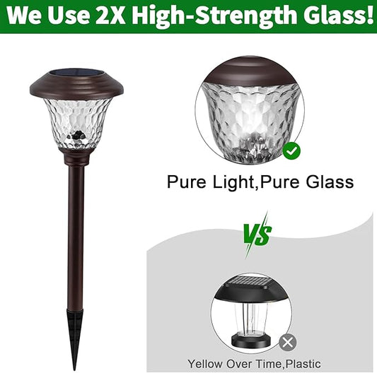 BEAU JARDIN 8 Pack Solar Pathway Lights Outdoor Solar Powered Lights Waterproof Glass for Garden Landscape Path Yard Walkway Patio Driveway Outside Cool White Color Changing Fixed Color Bronze