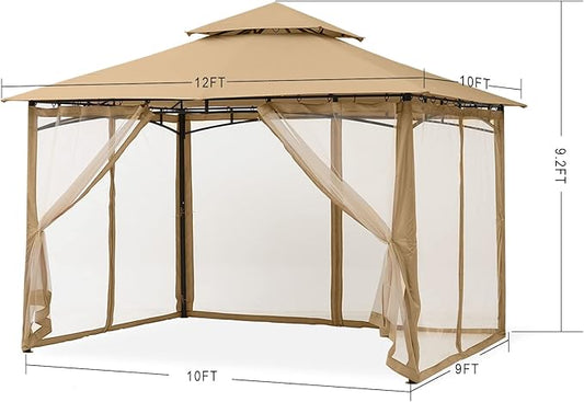 MASTERCANOPY Outdoor Garden Gazebo for Patios with Stable Steel Frame and Netting Walls (10x12,Beige)