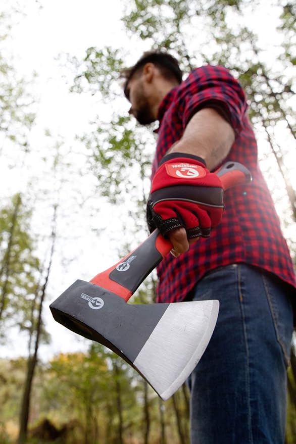 INTERTOOL 15” Camping Hatchet Axe – Compact Wood Splitting Tool with Fiberglass Shock-Resistant Handle, Small Axe for Chopping Firewood, Kindling, and Survival Gear – HT-0262