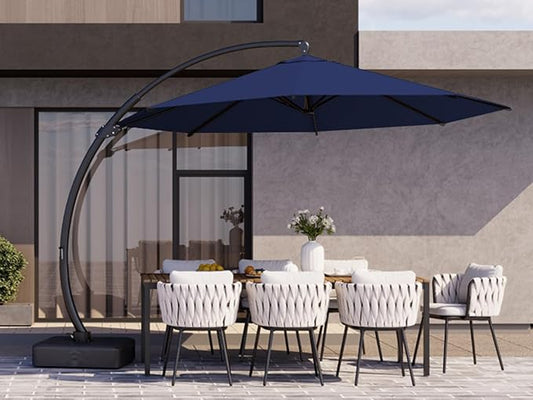 Kingdura 11ft Offset Cantilever Patio Umbrella with Base Included, Large Round Aluminum Outdoor Umbrella, 360° Rotation & Infinite Tilt, Heavy Duty Frame for Deck Pool Backyard, Navy blue